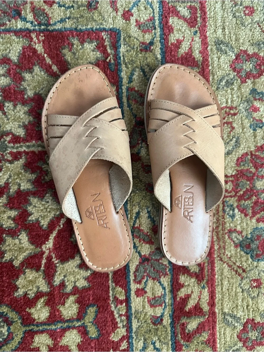 Artesan Tan Leather Slide Sandals